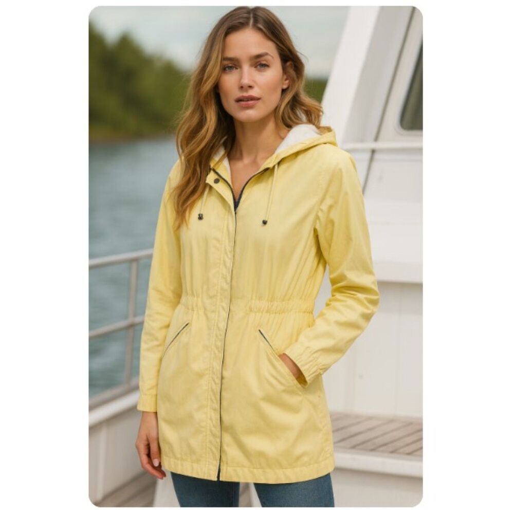 Larry Levine Sport Jacket Yellow Hooded Hoodie Lined Coat Womens Size S
